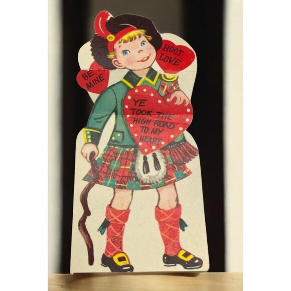 Vintage Valentine Card 1950s Scottish Boy in Kilt High Road to My Heart - Picture 1 of 6